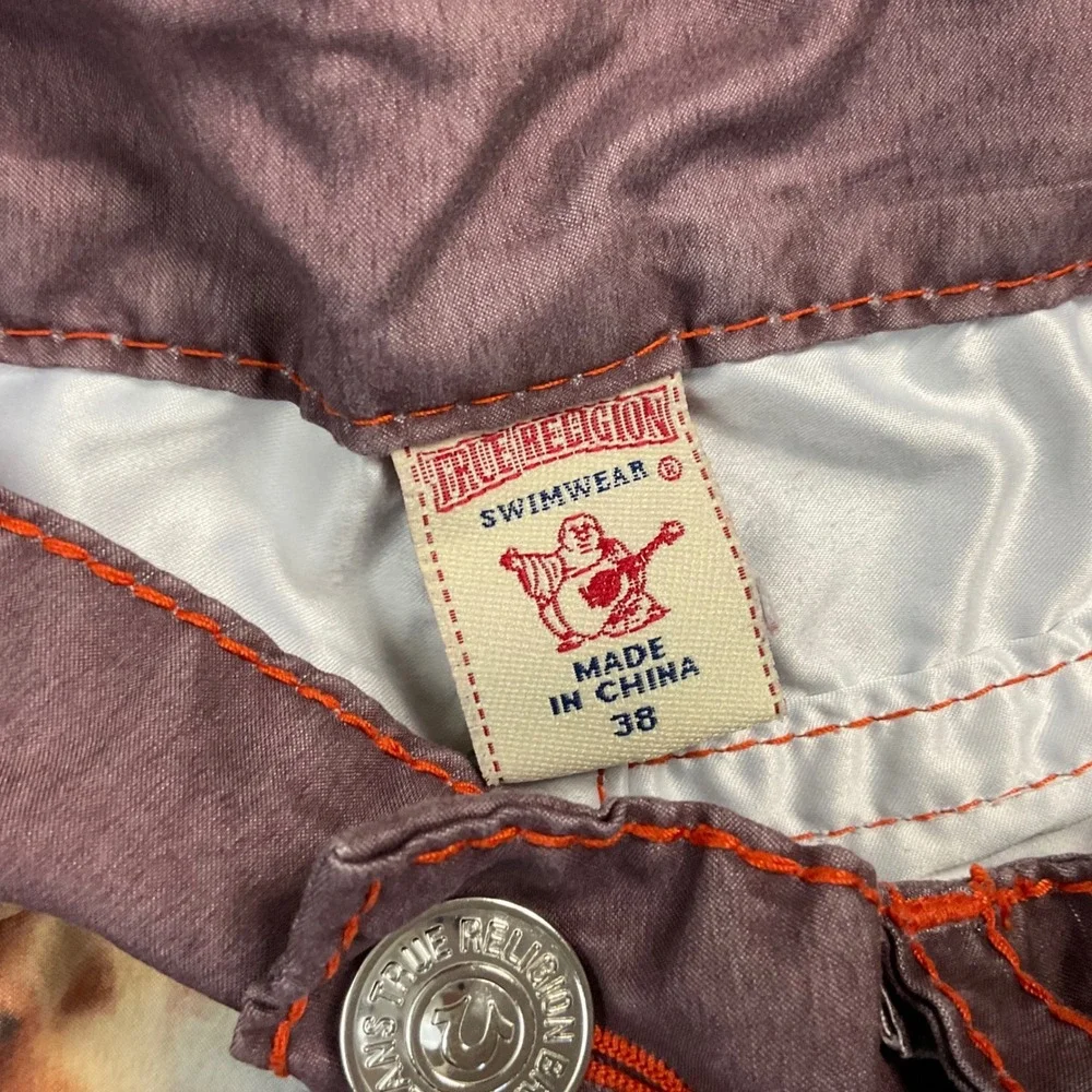 Y2K True Religion Section Tye Dye Surf Board Shorts Swim Trunks Mens 38 Brown